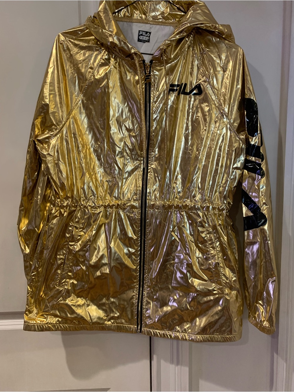 RARE FILA metallic gold hooded parka/windbreaker